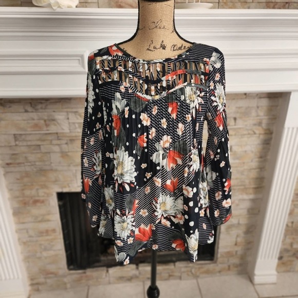 Spense floral lattice pleated long sleeve blouse size small - Picture 1 of 8